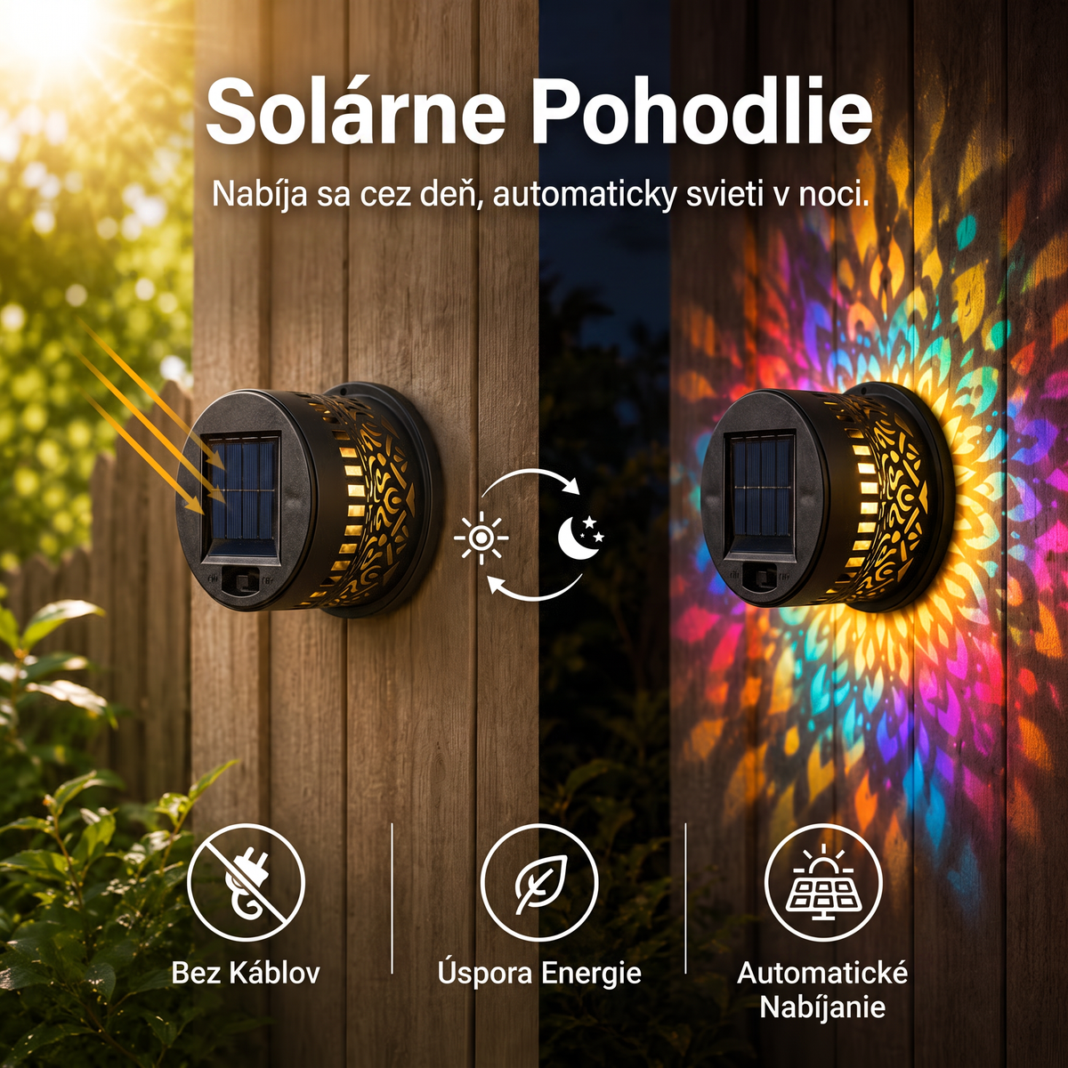 斯洛伐克-Solárne nástenné svietidlo Mandala, vonkajšie, záhradné, plotové, projektorové, terasové, ambientné, dekoračné