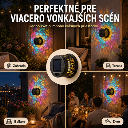 斯洛伐克-Solárne nástenné svietidlo Mandala, vonkajšie, záhradné, plotové, projektorové, terasové, ambientné, dekoračné