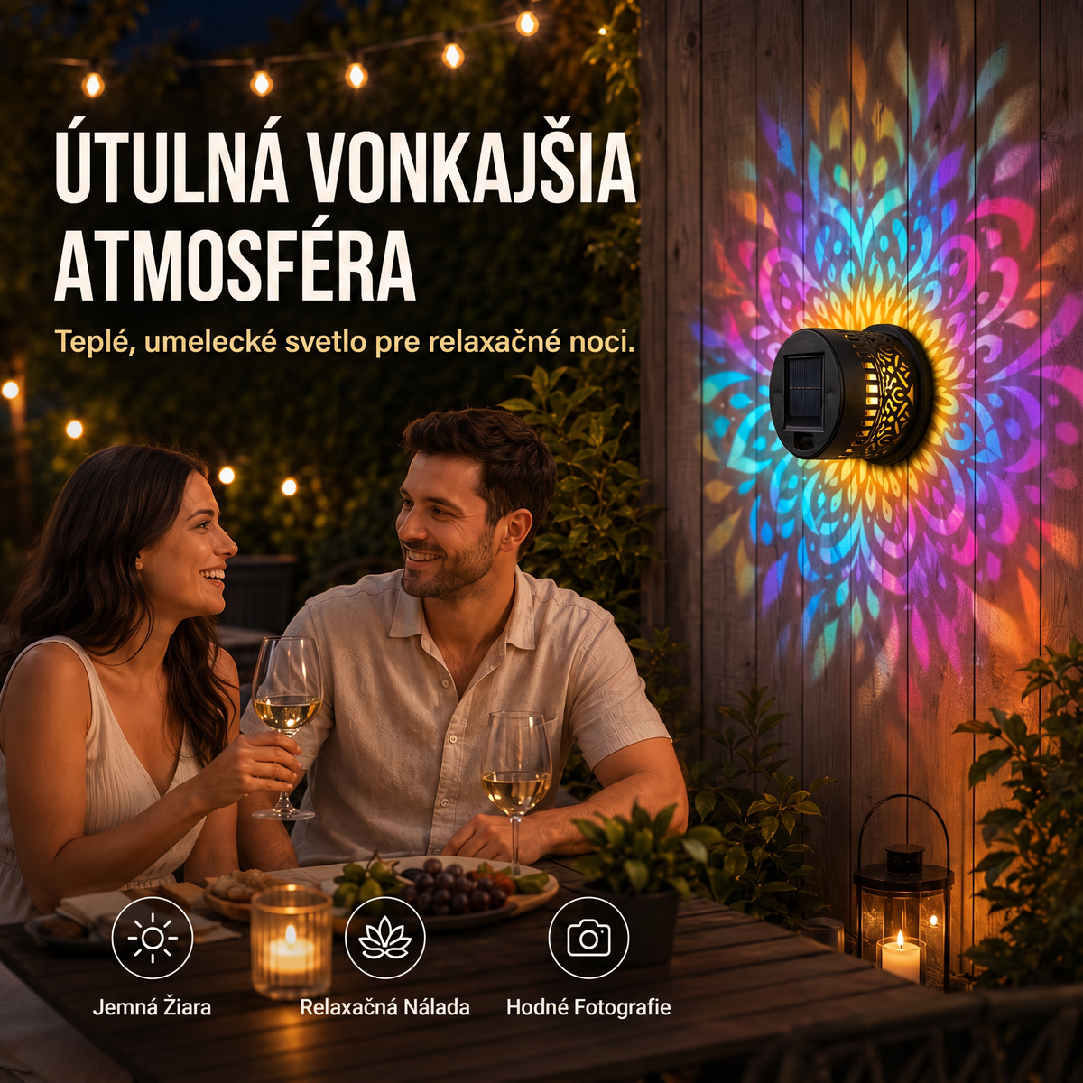 斯洛伐克-Solárne nástenné svietidlo Mandala, vonkajšie, záhradné, plotové, projektorové, terasové, ambientné, dekoračné
